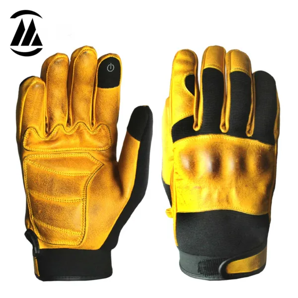 Yellow Leather Motorcycle Gloves