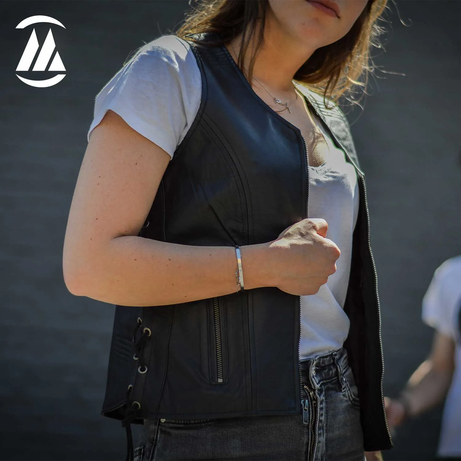 lady biker leather vest