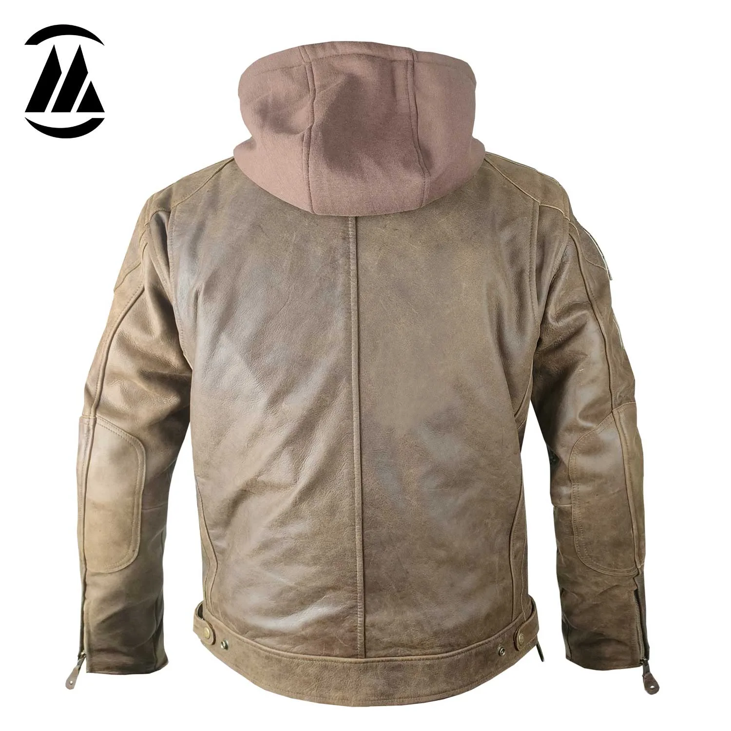 Biker Crunch Leather Jacket Men Front back