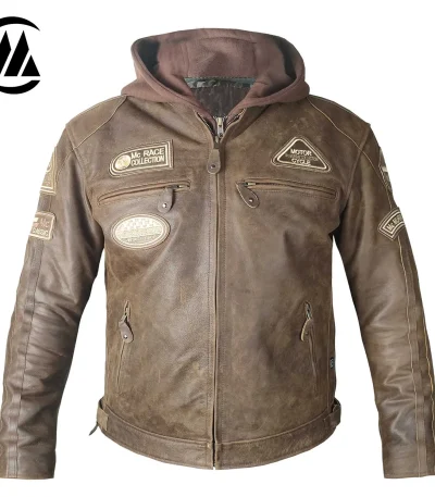 Biker Crunch Leather Jacket Men Front