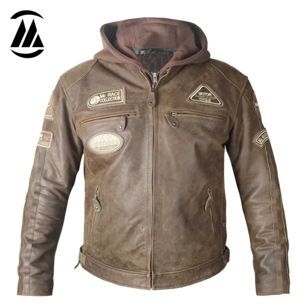 Biker Crunch Leather Jacket Men Front