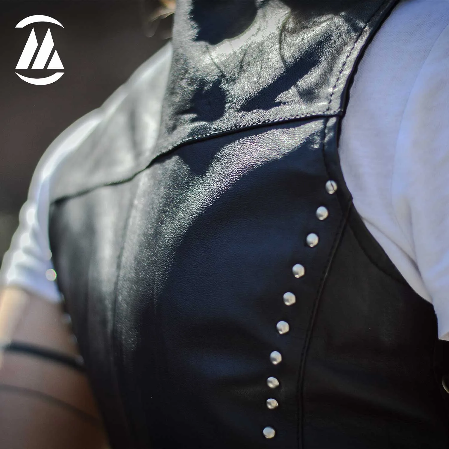 Women's Leather Vest back with model