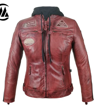 Red Motorcycle Jacket Women front