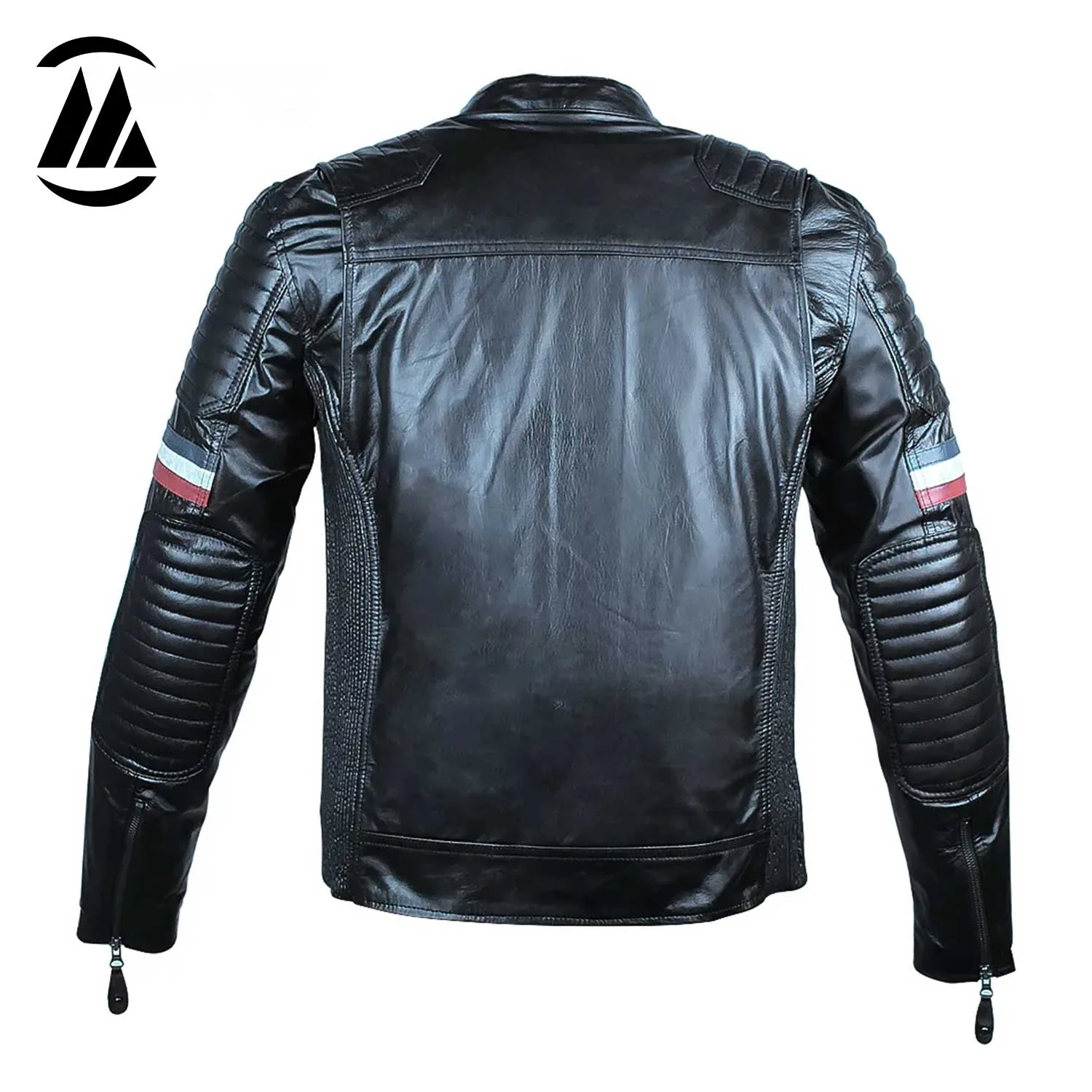 Back view of Leather Biker Jacket with protective padding