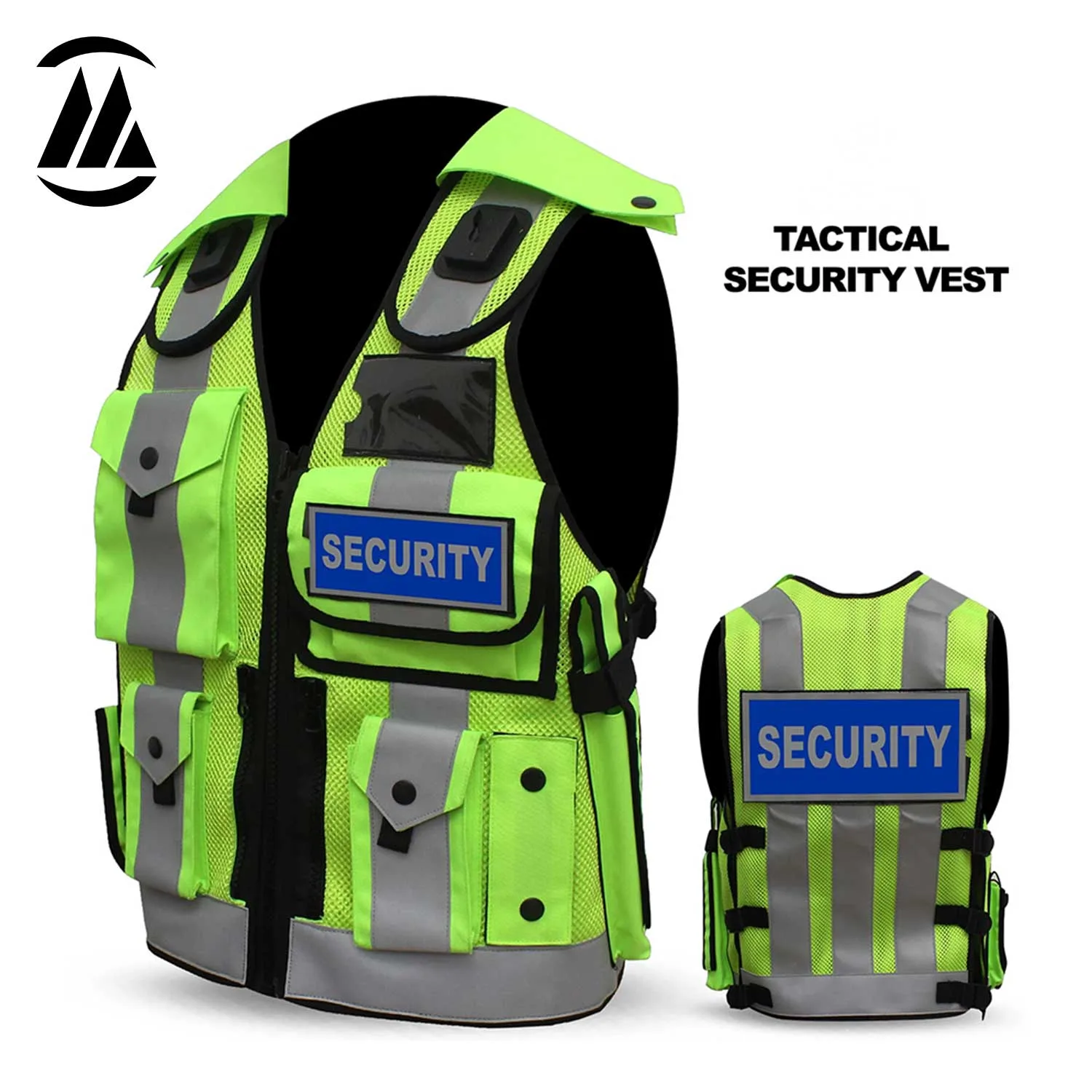 Hi Viz Tactical Vest Side view with reflective tape and security utility pockets